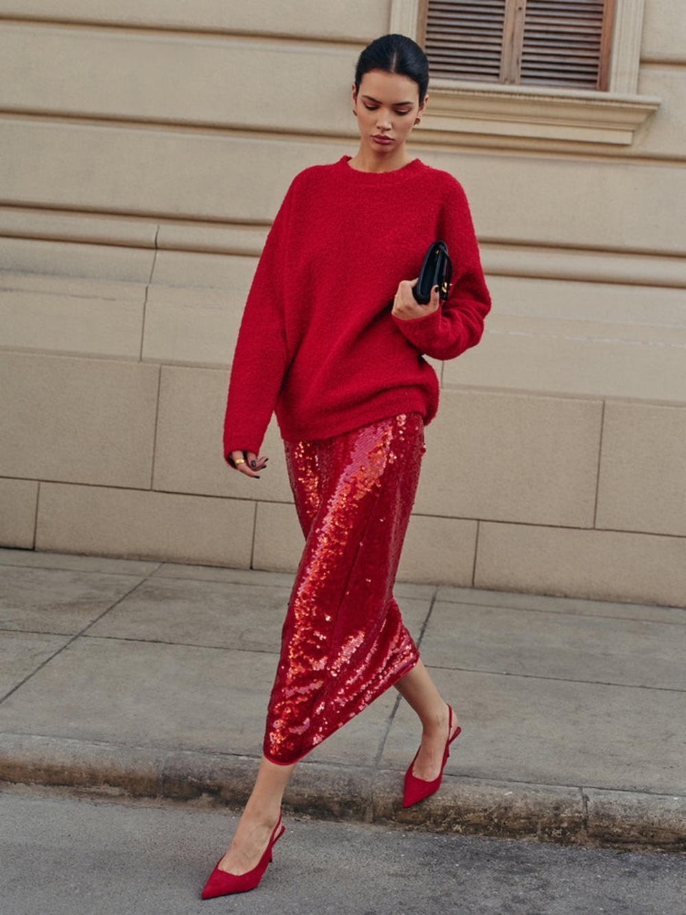 Red Sequin Maxi Skirt - Elegant Evening Skirt